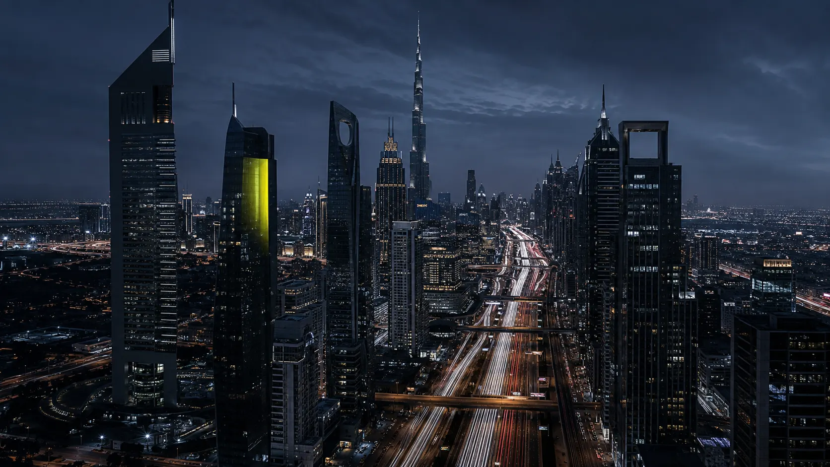 The Dubai skyline at night above Sheikh Zayed Road, the market DOD has worked in for over four years