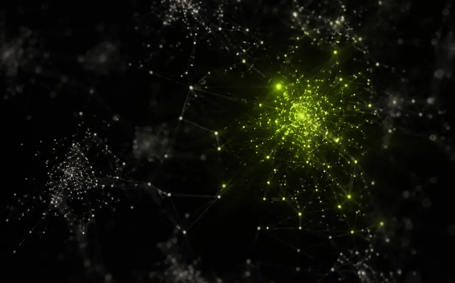 A network of audience nodes in the dark, clustering densely where targeting concentrates